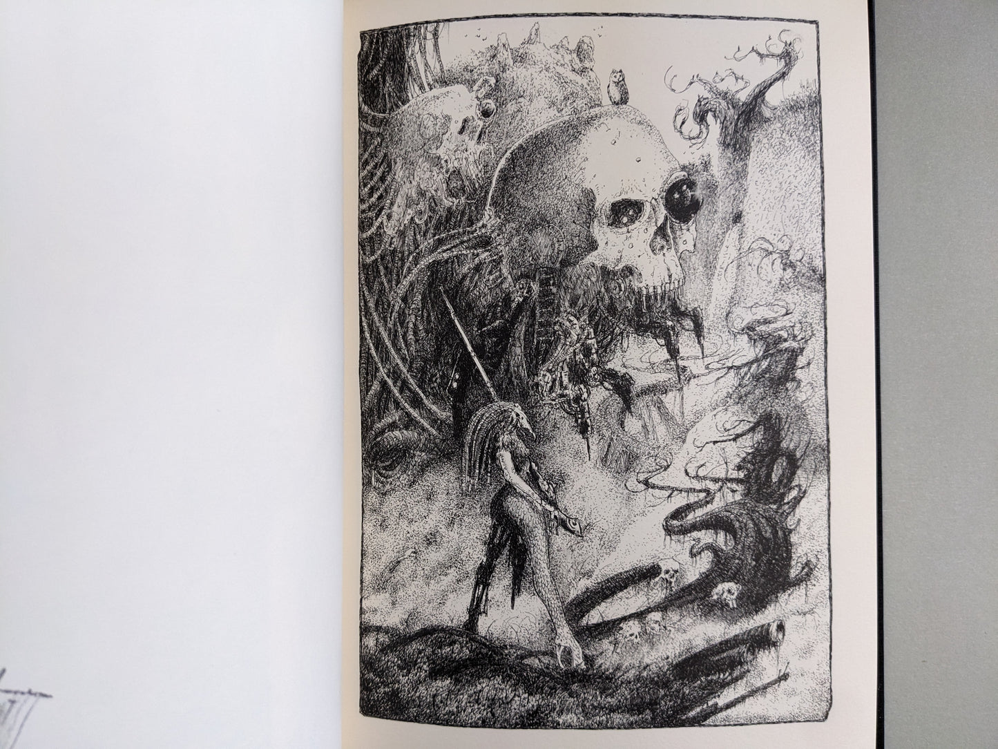 Surreal scene with skulls, smoke, and humanoid figures in a chaotic landscape from 'Voodoo Forest'
