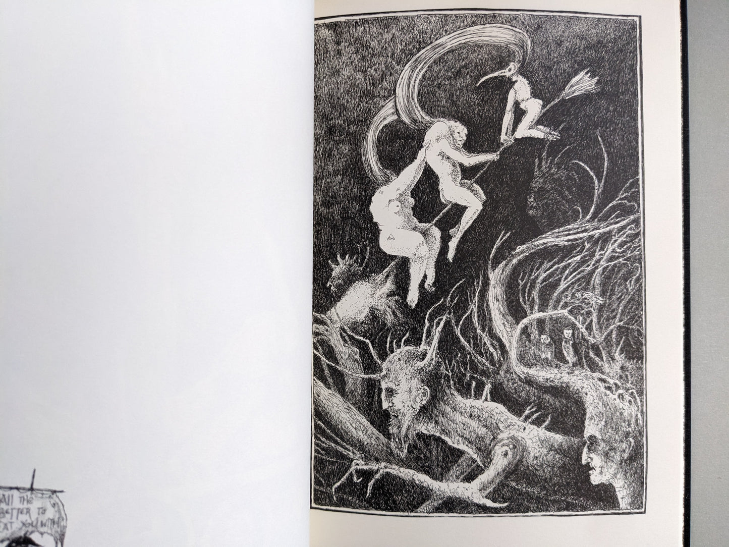 Witches and horned beings entwined with trees in a dark fantasy scene from 'Voodoo Forest'