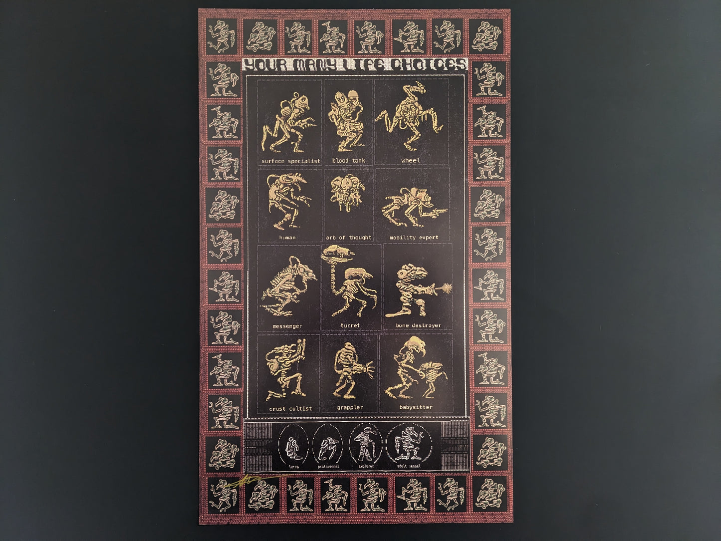 “Your Many Life Choices” limited GODHUSK art print by Plastiboo, signed edition, offset full-color print on glossy paper, 42 × 25.5 cm, Hollow Press 2024.