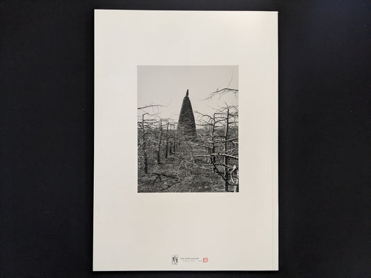 Back cover of The Ancient Towers photobook by Zhang Yu-Ming, published by Zen Foto Gallery, showing a Buddhist stone tower in a barren landscape.
