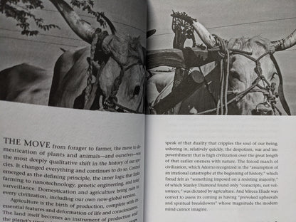 Interior page from A People’s History of Civilization – oxen imagery and critique of domestication and agriculture
