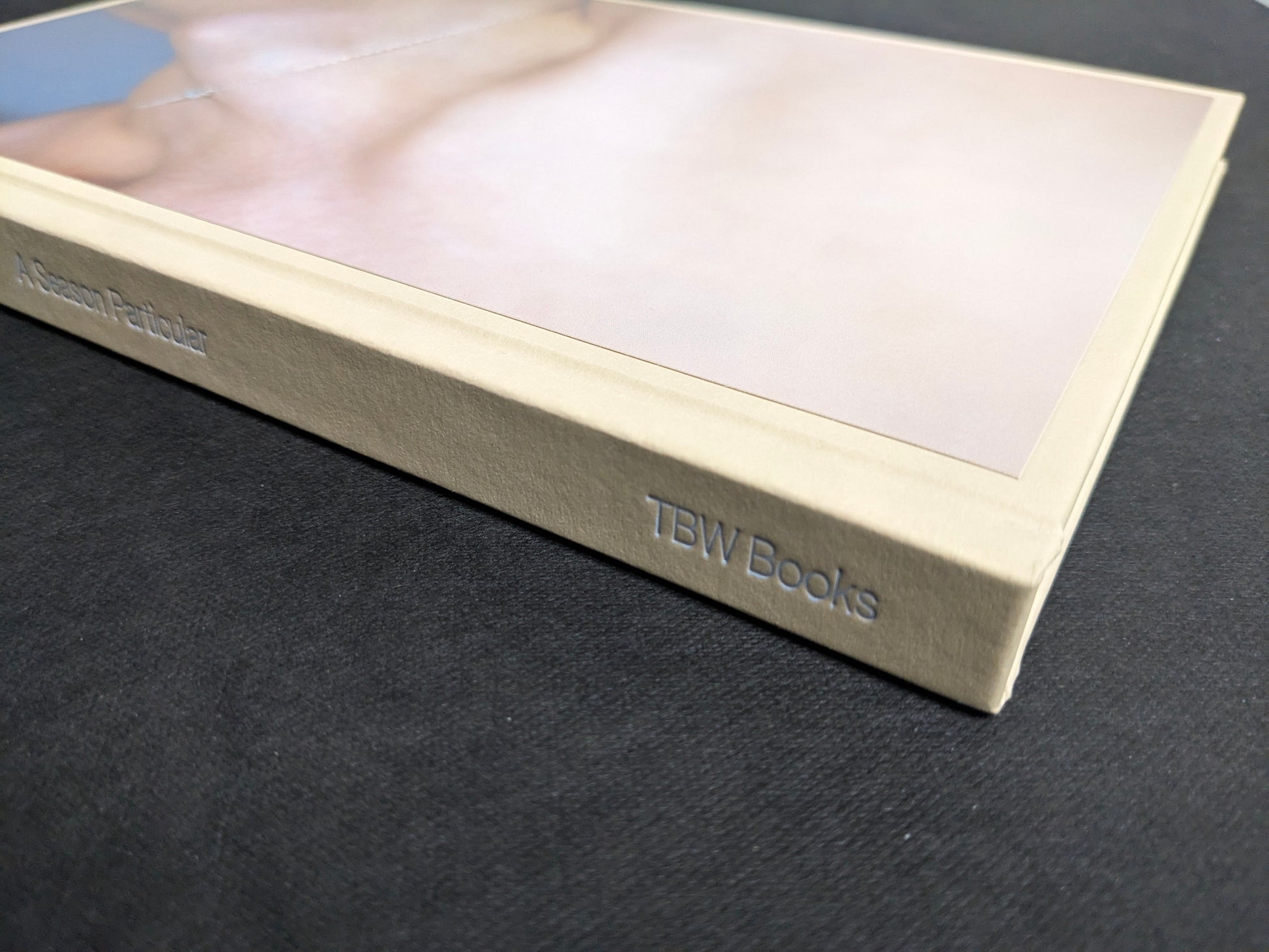 Spine of A Season Particular by Shen Wei (TBW Books), beige cloth binding with title imprint.