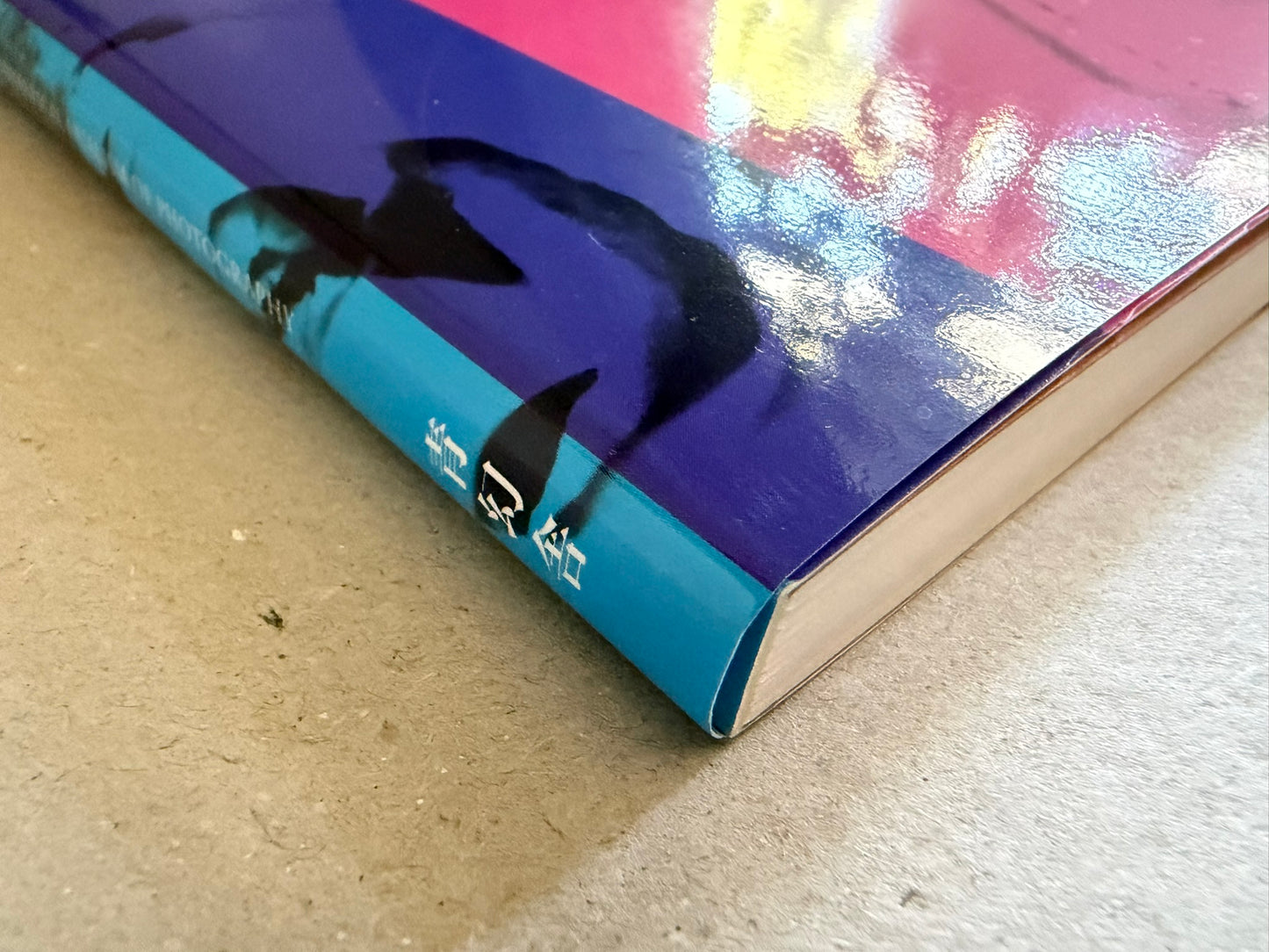 A World of Eikoh Hosoe: Spherical Dualism of Photograph, close-up of the lower cover and spine with glossy blue and purple bands.