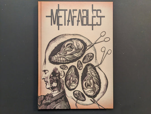 Metafables — front cover of Andrew Blucha’s hardcover art book with anatomical collage.