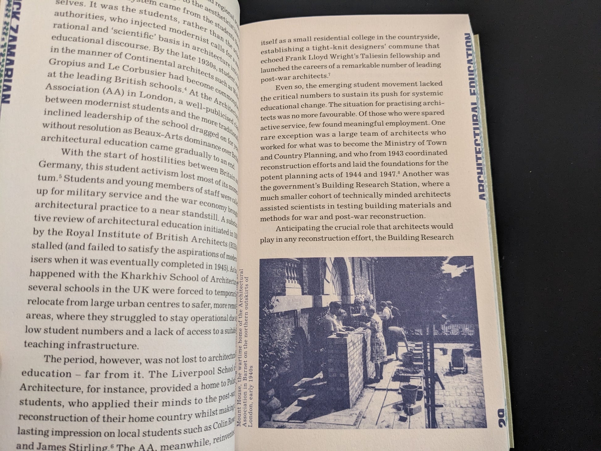 Interior page with essay on architectural education during and after WWII.