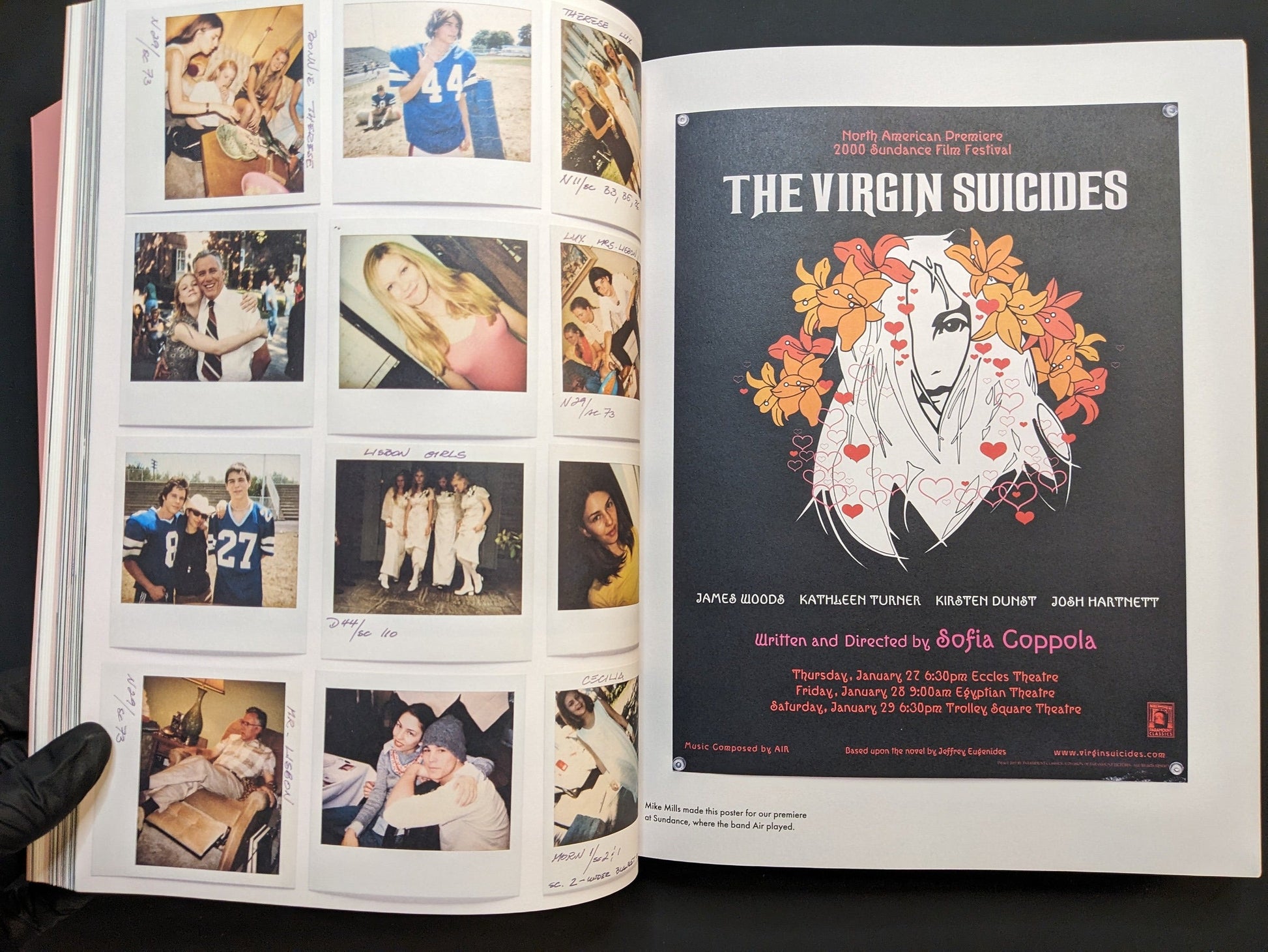 Page with Polaroids and poster artwork from The Virgin Suicides section of Archive by Sofia Coppola
