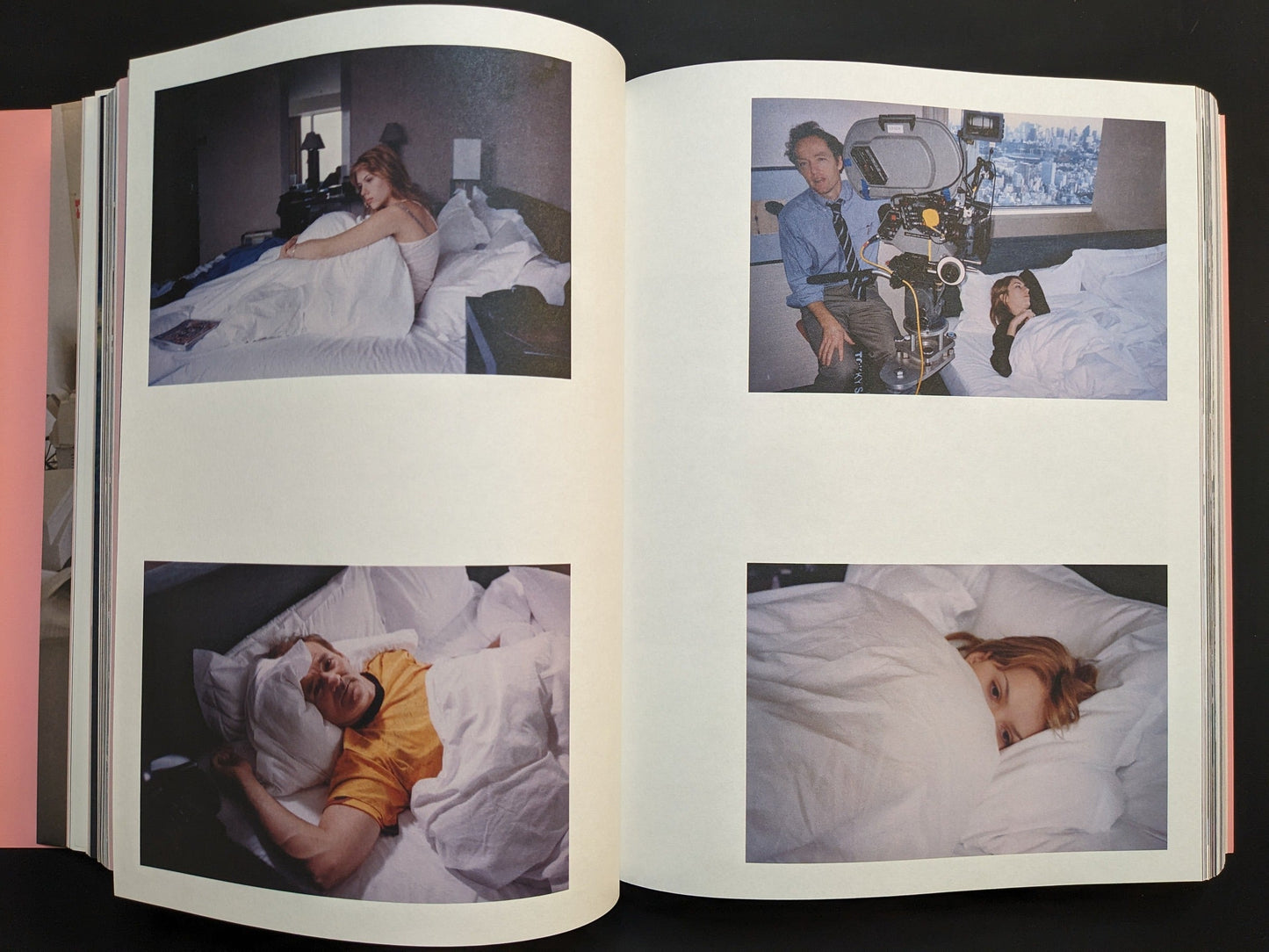 Behind-the-scenes photographs from Lost in Translation, showing Sofia Coppola and Bill Murray on set