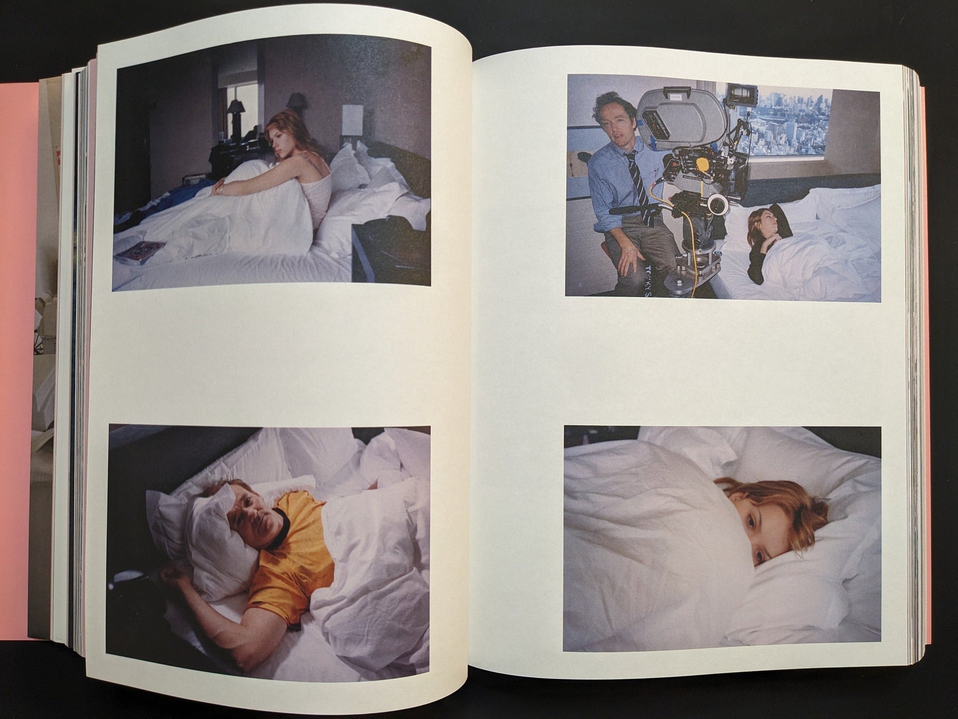 Behind-the-scenes photographs from Lost in Translation, showing Sofia Coppola and Bill Murray on set
