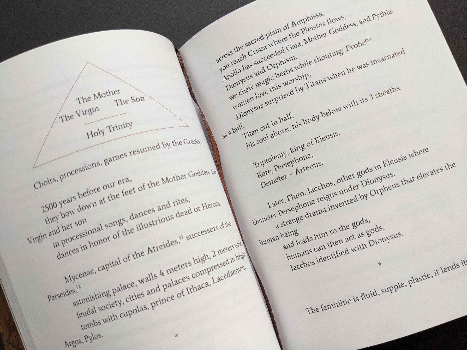 Text spread on the Mother Goddess, the Holy Trinity, and Dionysian ritual in ancient Greek traditions.