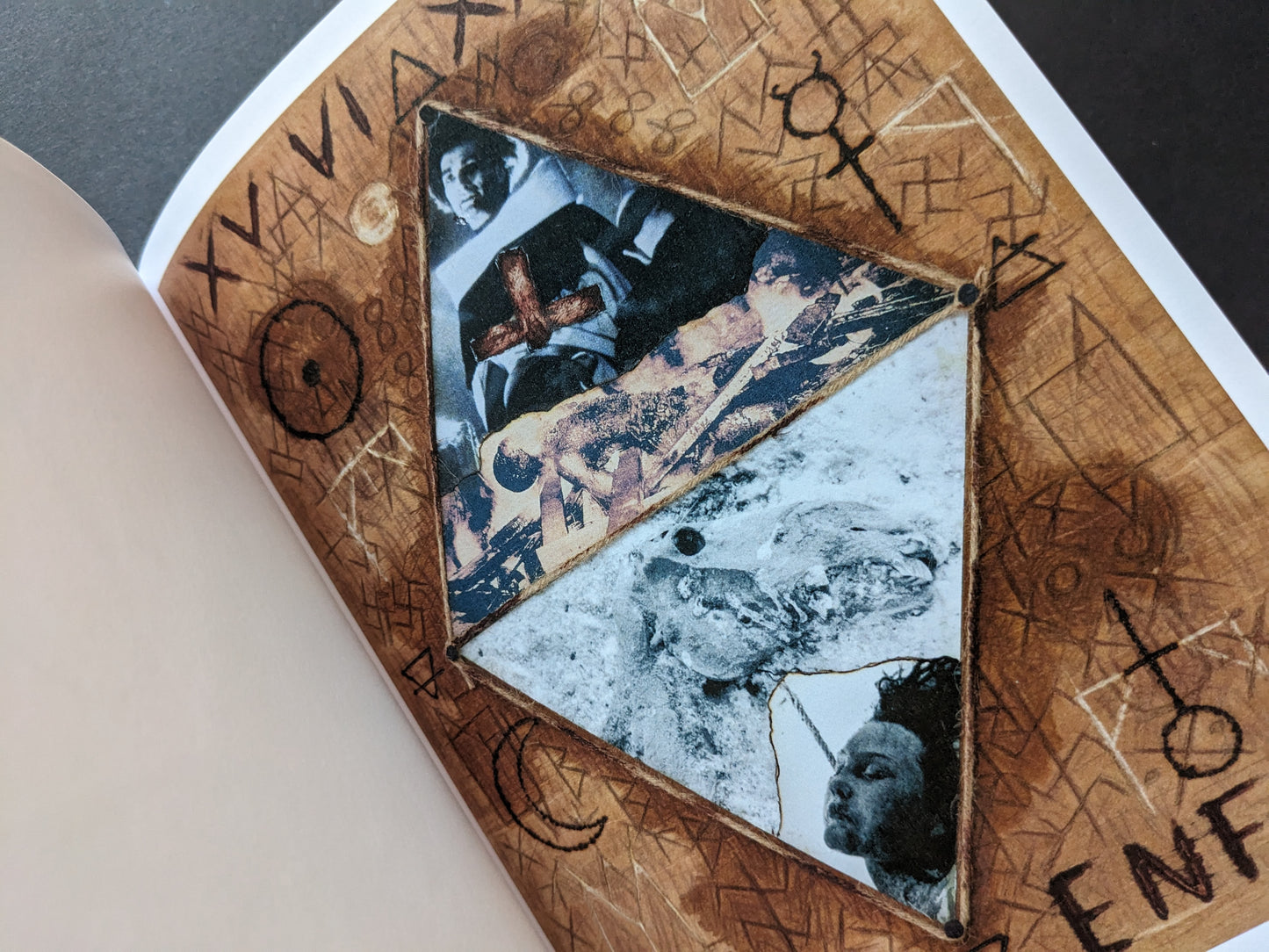 Full-colour collage with Tarot and ritual imagery framed by mystical symbols and inscriptions.