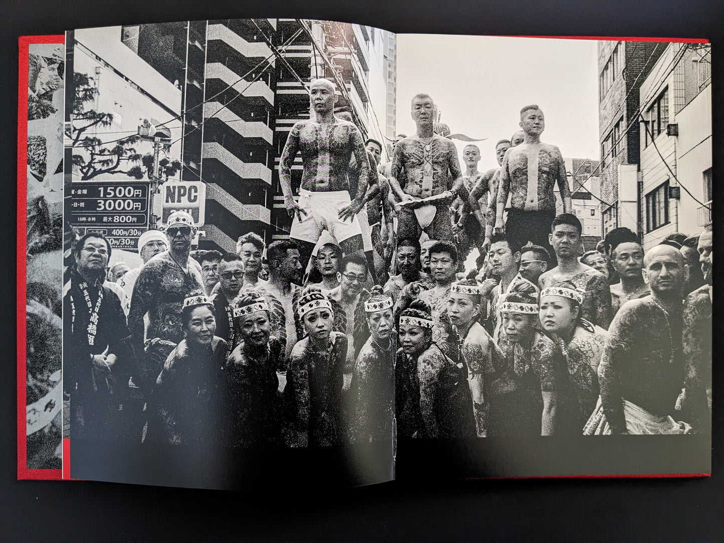 Group portrait of tattooed men at a Japanese festival