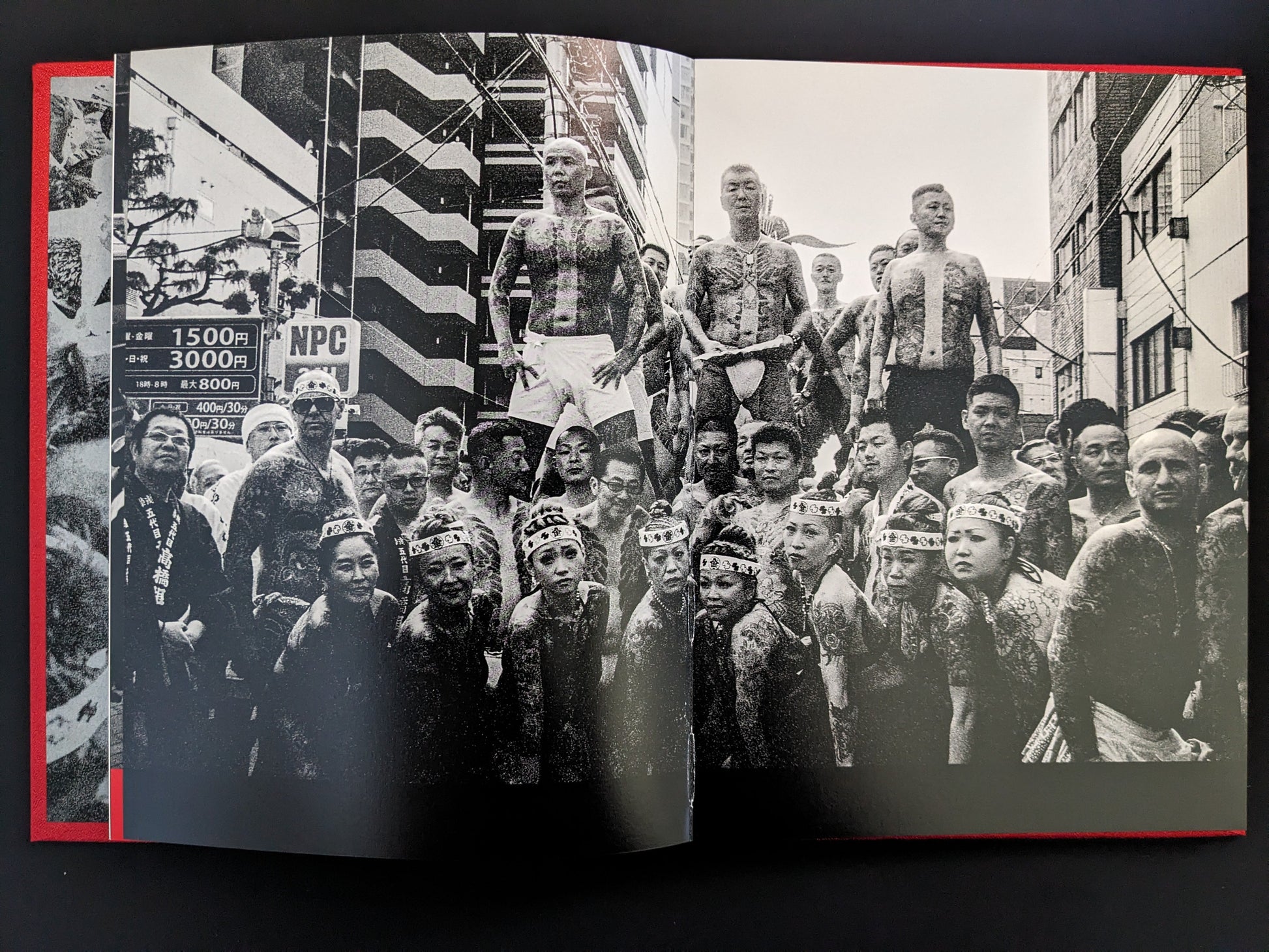 Group portrait of tattooed men at a Japanese festival
