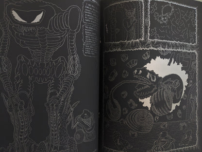 Interior page from Assassin Child with alien machinery, a mining scene, and a mutant transformation