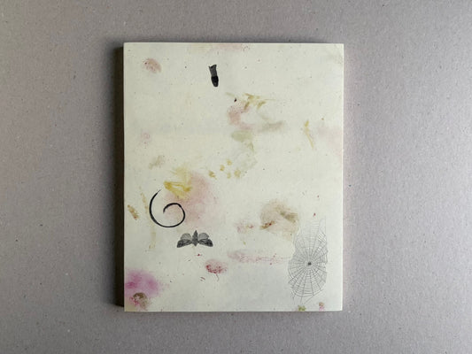 At Night Gardens Grow by Pia-Paulina Guilmoth, front cover with pale paper jacket, scattered botanical marks, and a spider web motif