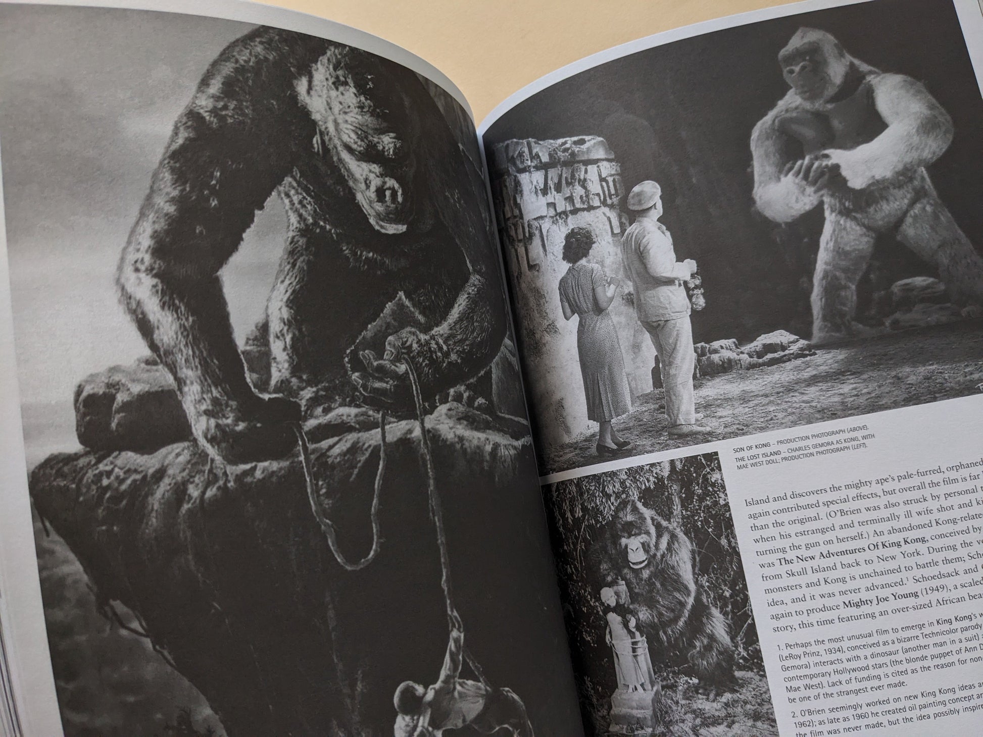 Interior page of 'Beasts and Beauties' showing rare stills from vintage ape horror films