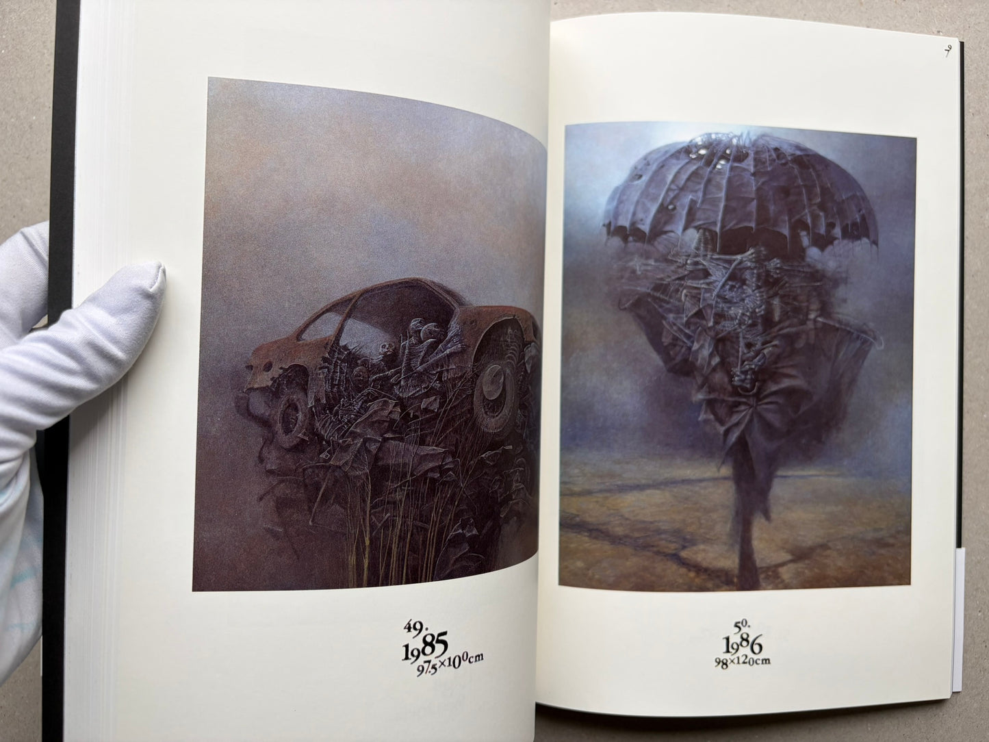 Interior spread from Beksinski 1929-2005 showing two reproductions across the open pages.