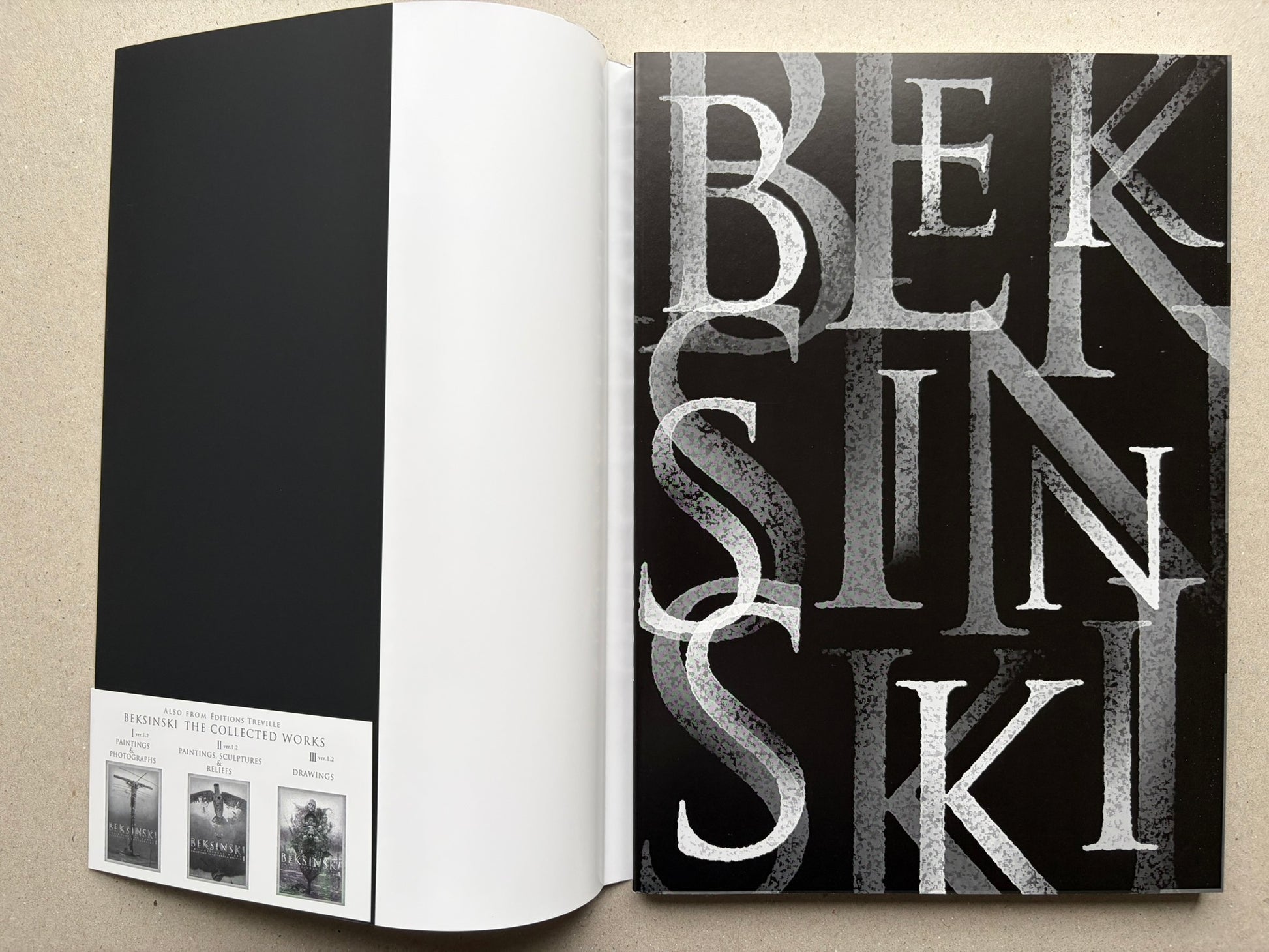 Open Beksinski 1929-2005 showing the title page and an interior spread with a reproduction on the right.