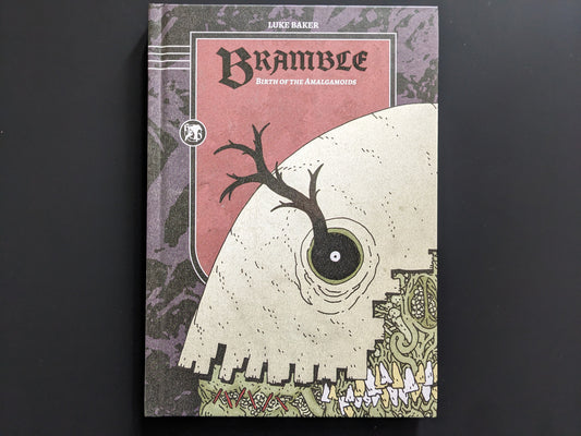 Front cover of Bramble: Birth of the Amalgamoids by Luke Baker, limited edition hardcover book-game published by Hollow Press.