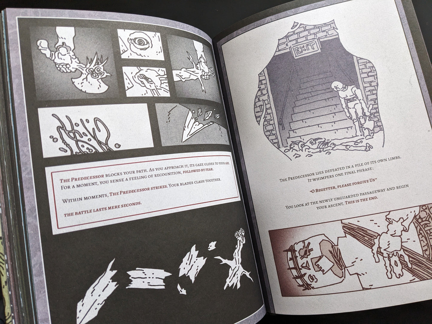 Narrative comic sequence featuring a mysterious figure exploring underground tunnels