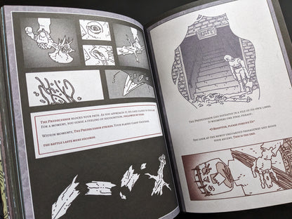 Narrative comic sequence featuring a mysterious figure exploring underground tunnels