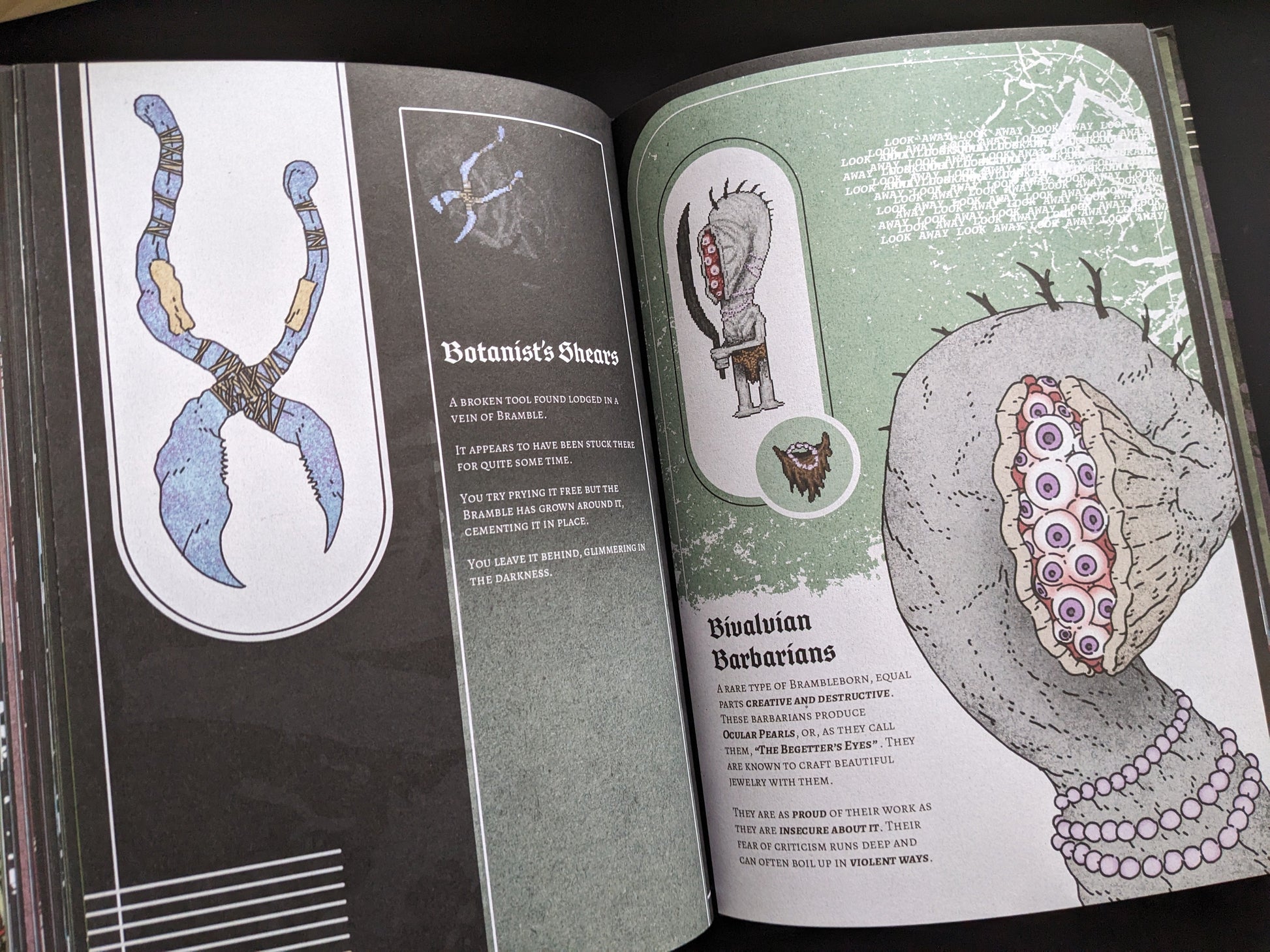 Illustration of Bivalvian Barbarians and other strange entities from Bramble.