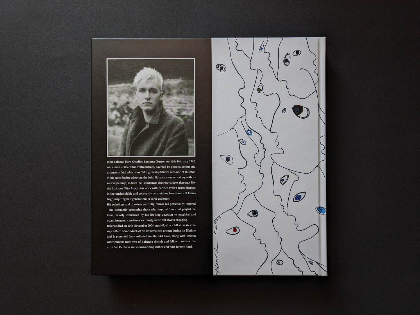 Back cover with biographical text and a black-and-white portrait of John Balance.