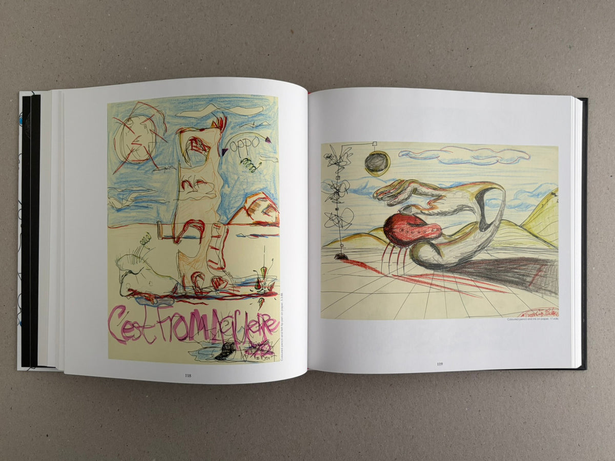Bright Lights and Cats with No Mouths open to pages 118 and 119, showing two coloured pencil drawings with handwritten titles.