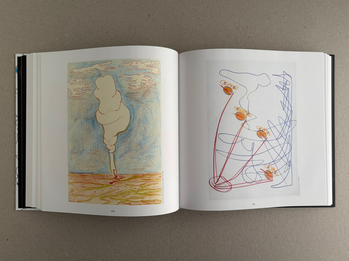 Bright Lights and Cats with No Mouths open to pages 124 and 125, with a landscape drawing on the left and small coloured sketches on the right.