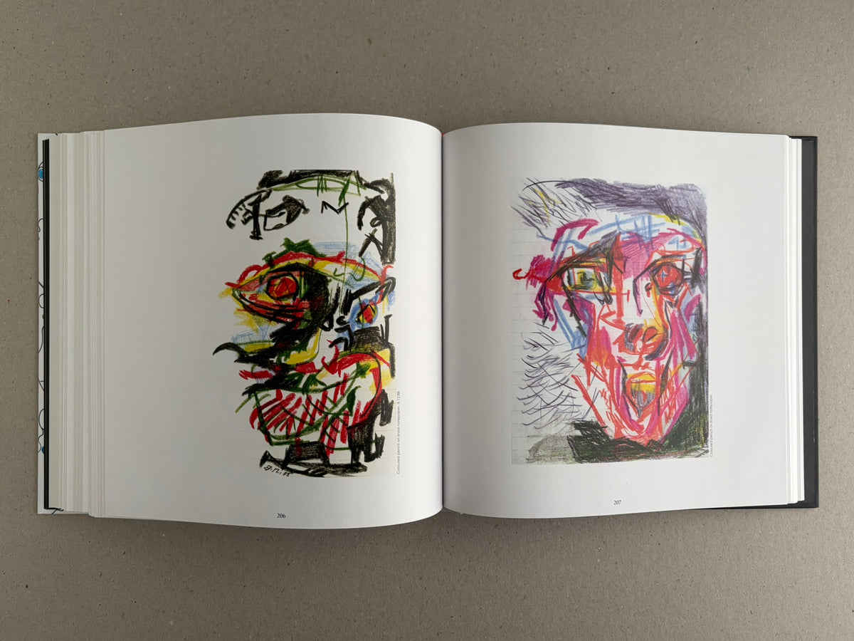 Bright Lights and Cats with No Mouths open to pages 206 and 207, with two coloured portrait drawings on lined paper.