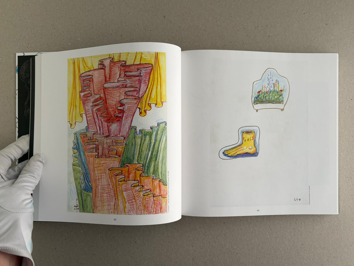 Bright Lights and Cats with No Mouths open to pages 62 and 63, with a coloured pencil drawing on the left and two small drawings on the right.