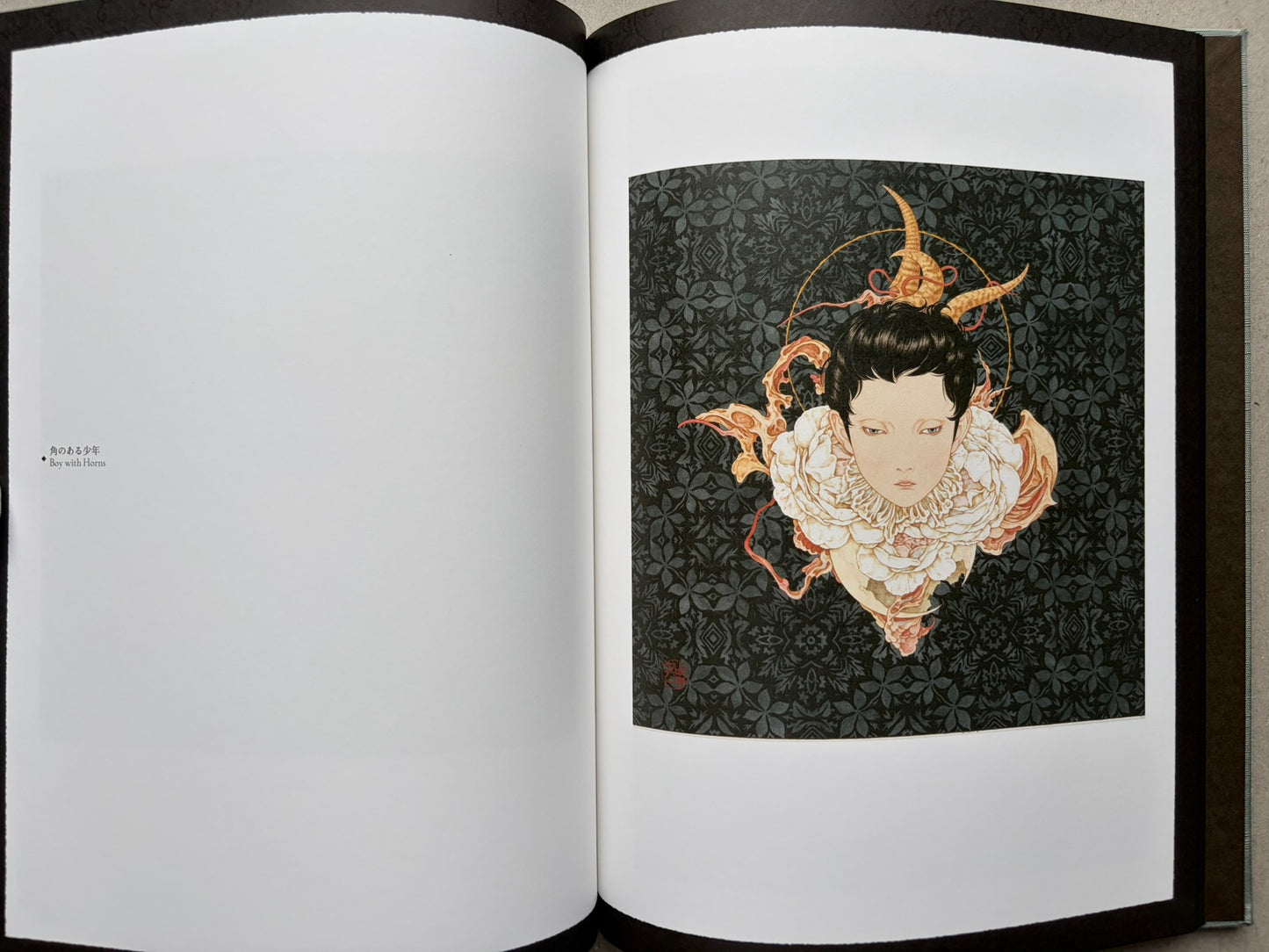 Open spread from Coffin of a Chimera with a horned figure on the right page.