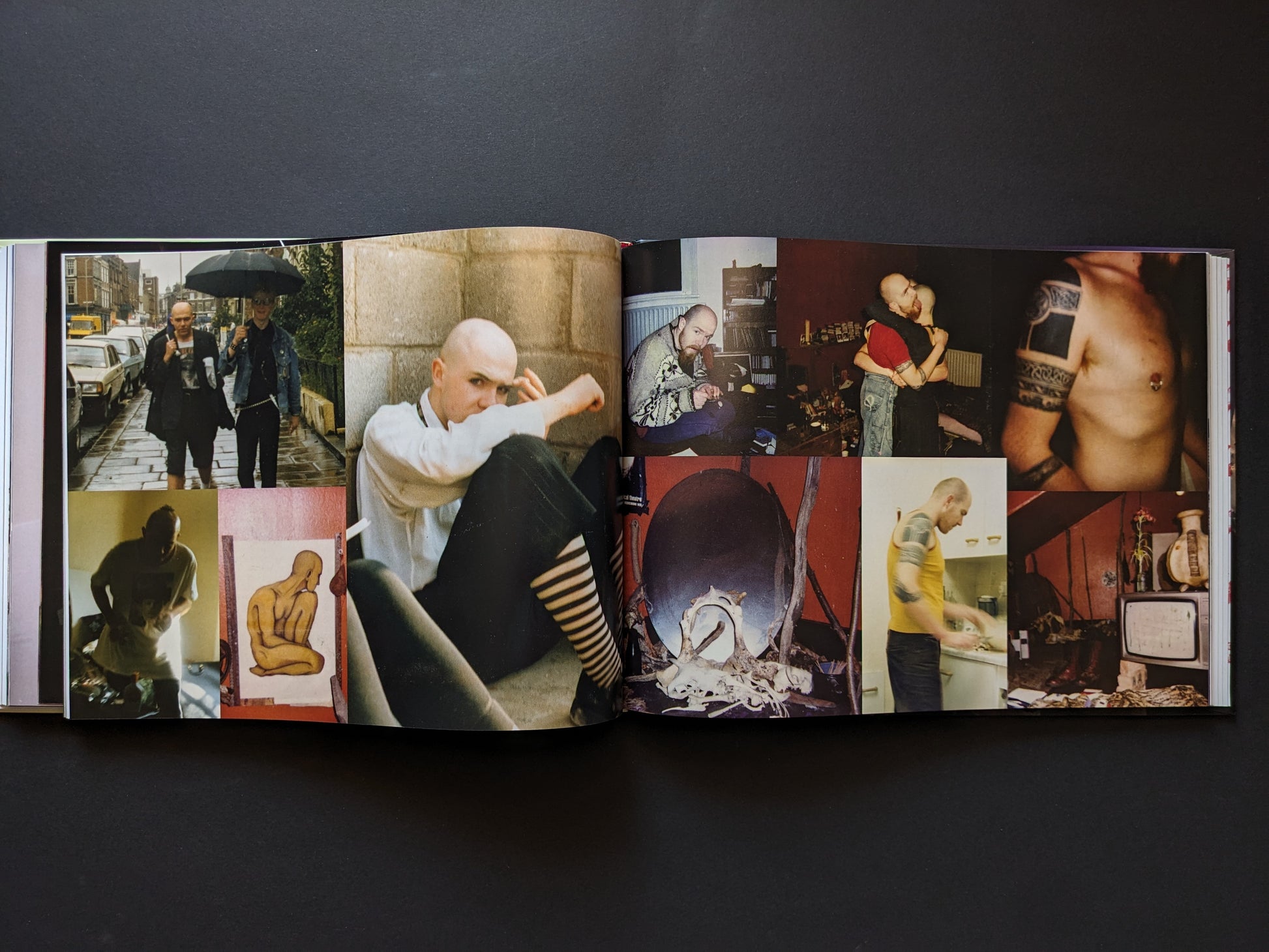 Intimate photo collage of Ian Johnstone, his tattoos, private life, and living spaces