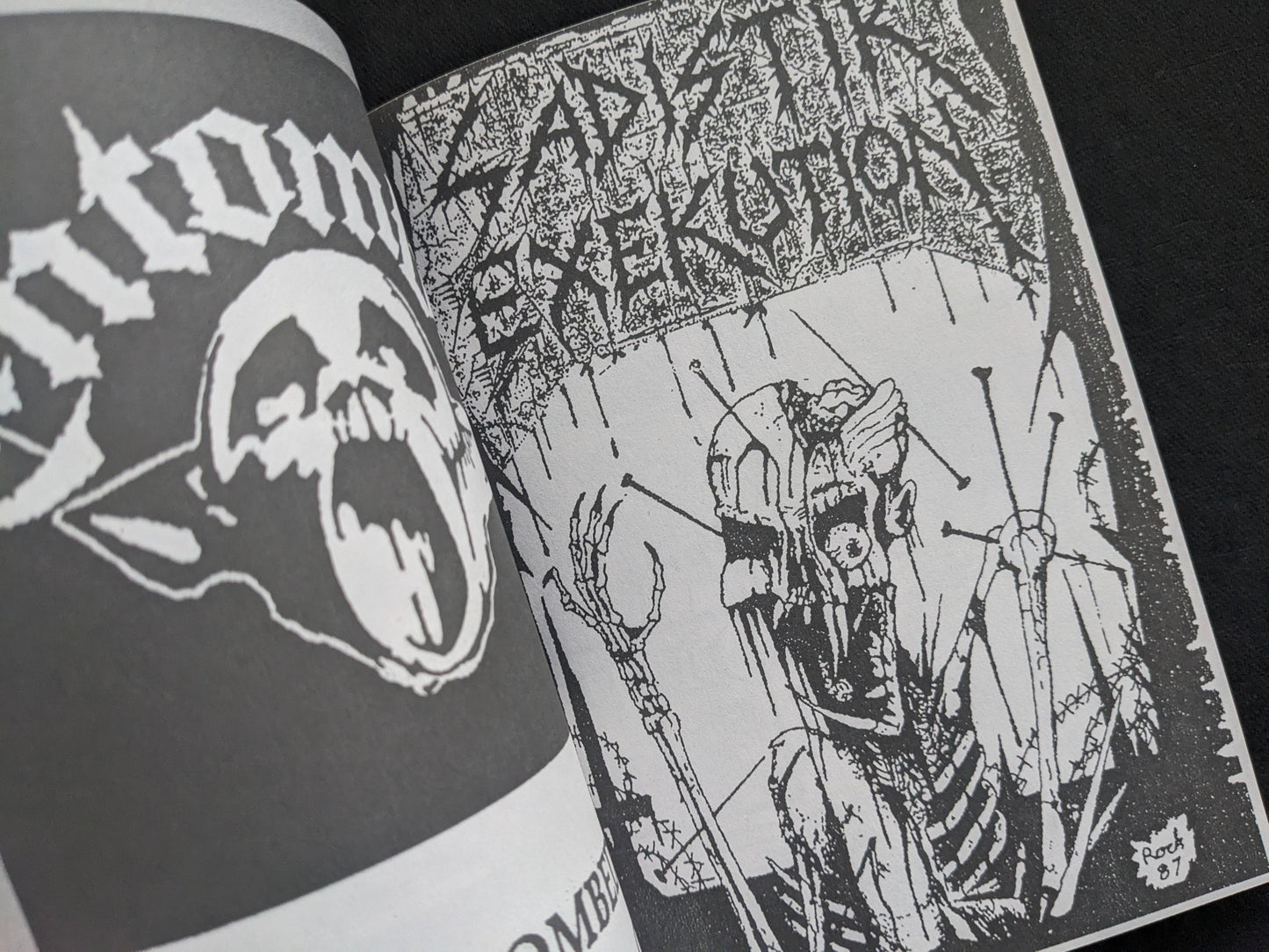 Interior close-up with a skeletal illustration and death metal logo typography.