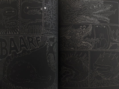 Interior comic spread from Dimensional Flats – bizarre creature transformations and surreal vomiting panel