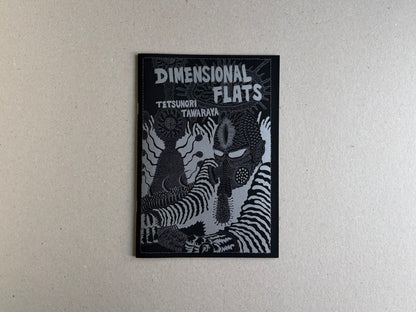 Front cover of Dimensional Flats by Tetsunori Tawaraya, showing a masked mutant figure and cosmic forms in silver ink.