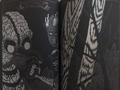Spread with alien creatures labeled Cobra & Meatball Bat inside a bacteriophage-like environment.