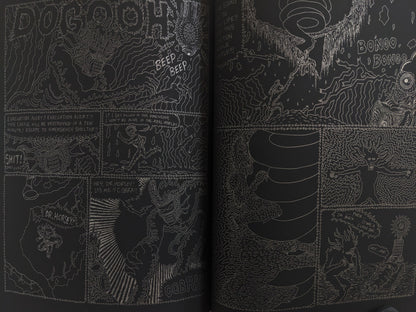 Action spread with evacuation alert, dimensional portals, and mutant emergency scenes.