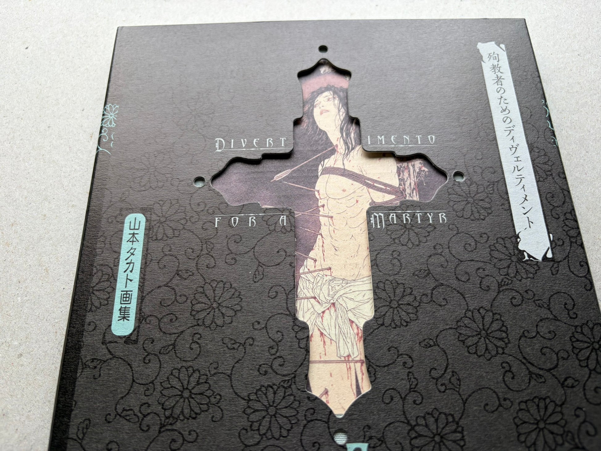Divertimento for a Martyr – Takato Yamamoto New Black Edition, close view of the patterned sleeve and cutout cover