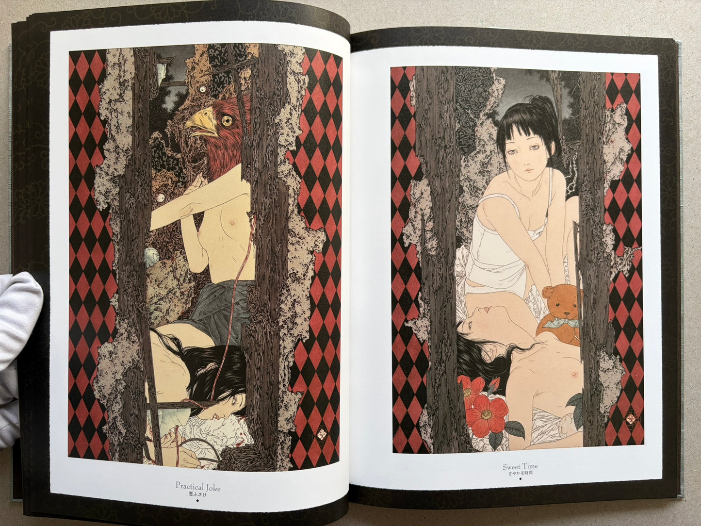 Divertimento for a Martyr – Takato Yamamoto New Black Edition, open spread with two illustrated figures