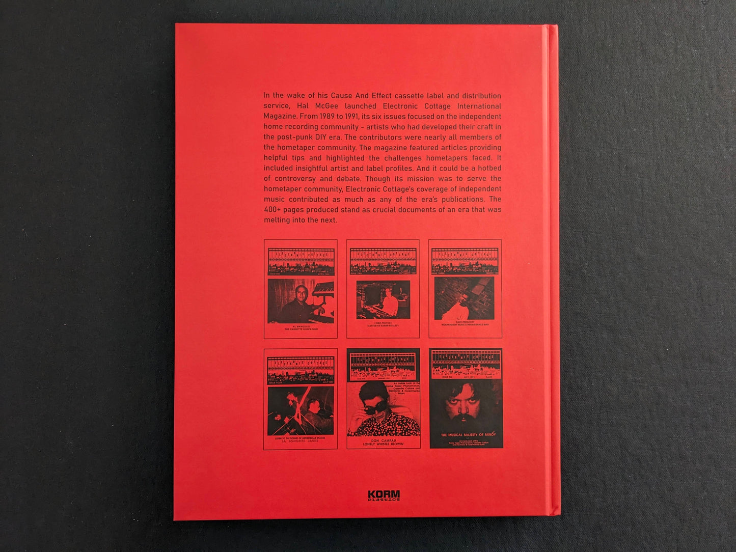 Back cover of Electronic Cottage with summary text and small cover thumbnails on a red background.