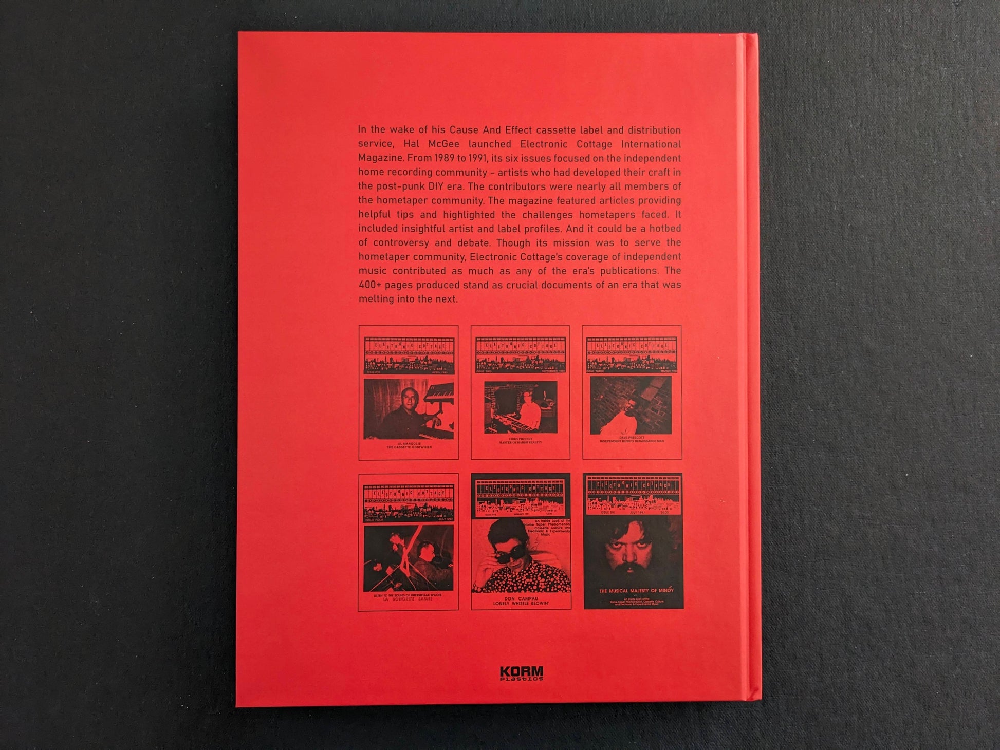 Back cover of Electronic Cottage with summary text and small cover thumbnails on a red background.