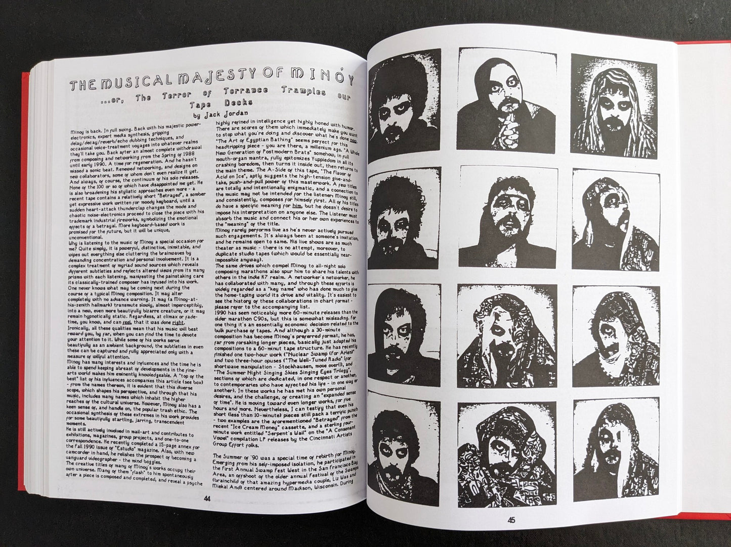 Interior spread featuring “The Musical Majesty of Minóy” with text on the left and portrait images on the right.