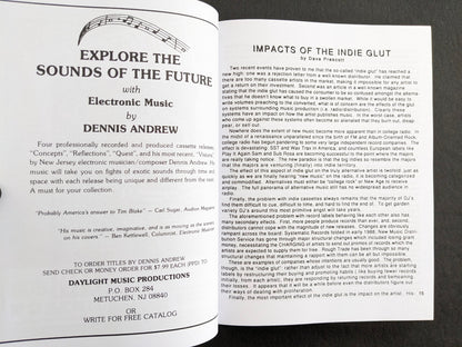 Interior spread with an advertisement on the left and the article “Impacts of the Indie Glut” by Dave Prescott on the right.