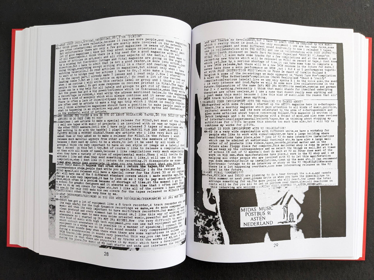 Interior spread with discussion pages on independent tape culture and a Midas Music address block.