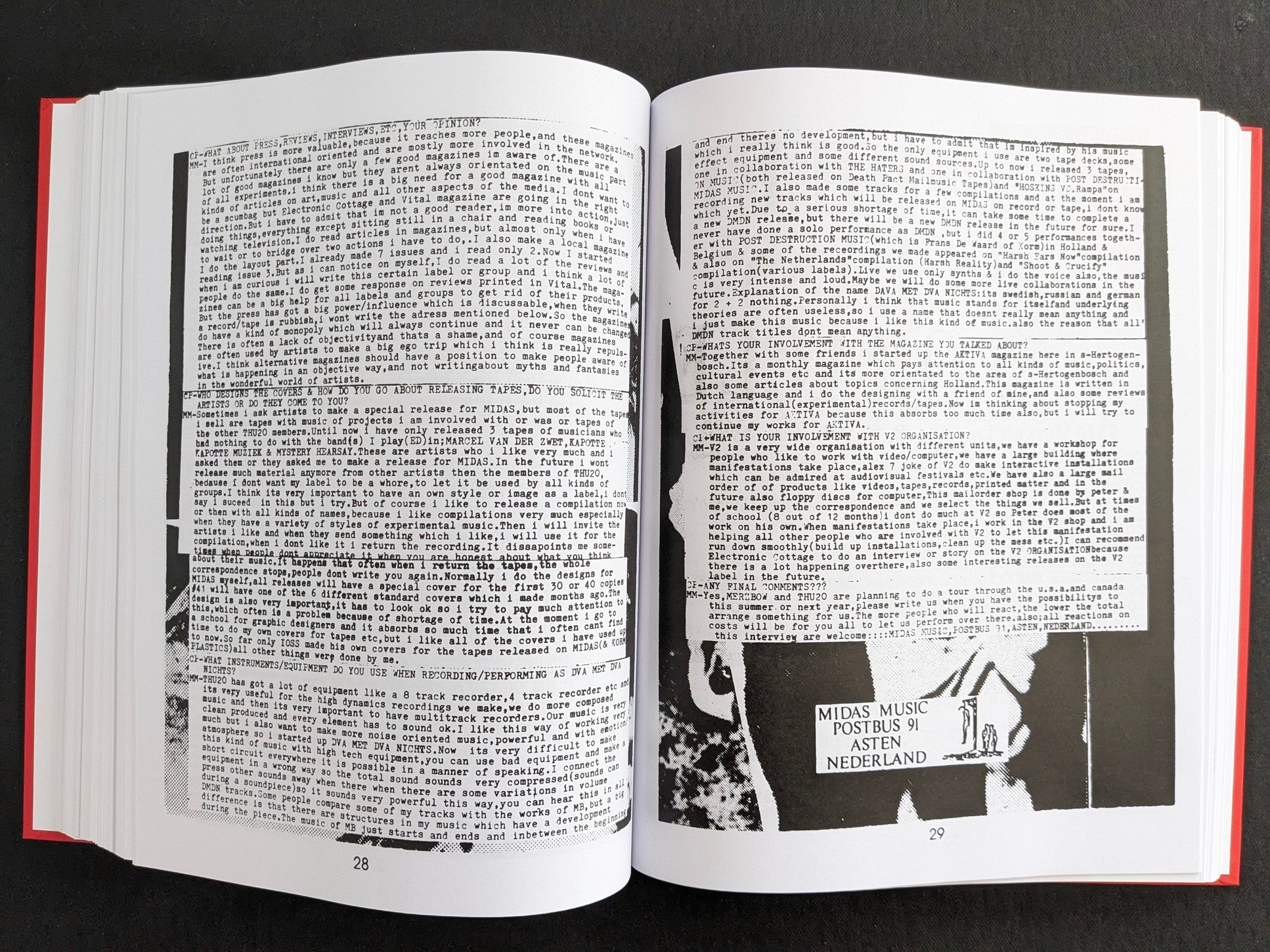 Interior spread with discussion pages on independent tape culture and a Midas Music address block.