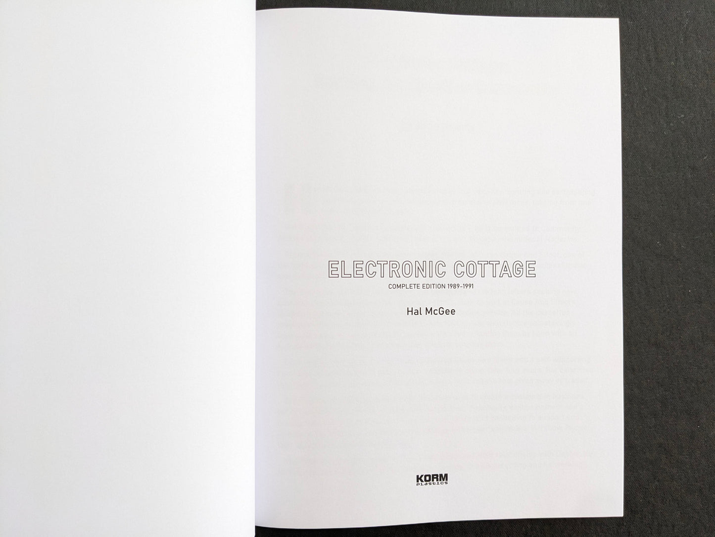 Title page of Electronic Cottage by Hal McGee, with the Korm Plastics mark at the bottom.