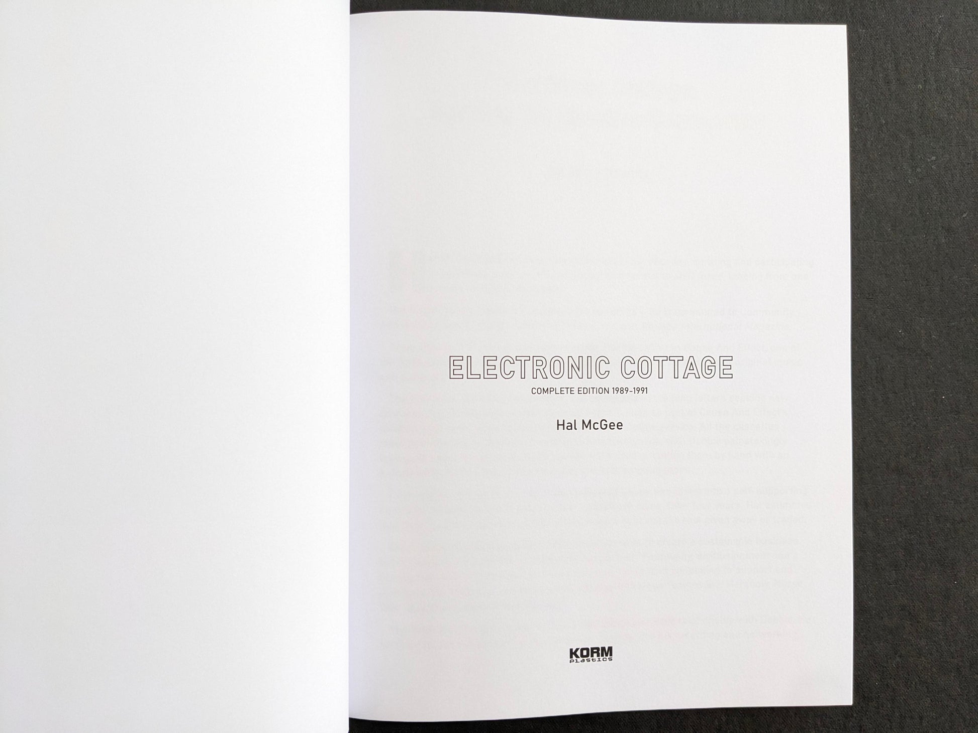 Title page of Electronic Cottage by Hal McGee, with the Korm Plastics mark at the bottom.