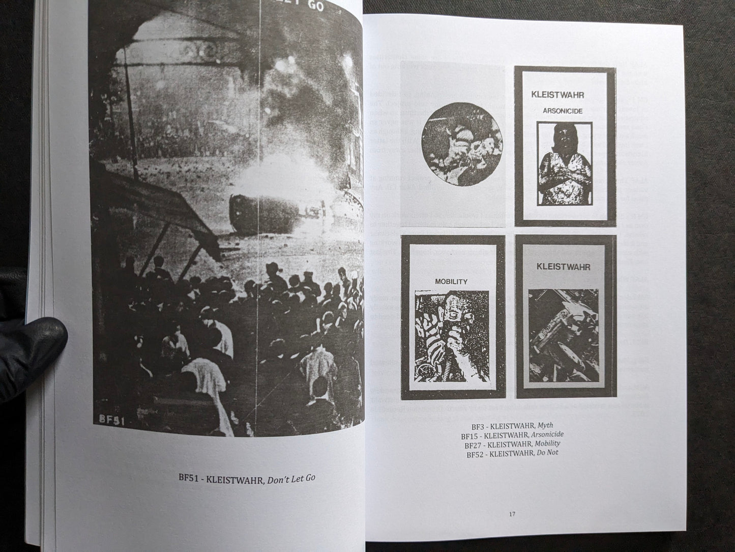 Interior spread with a Kleistwahr release page and cassette cover reproductions.