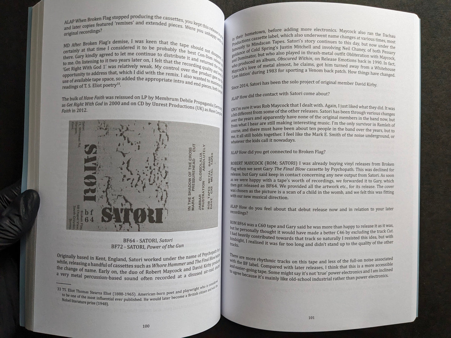 Interior spread with Satori release notes and interview text.