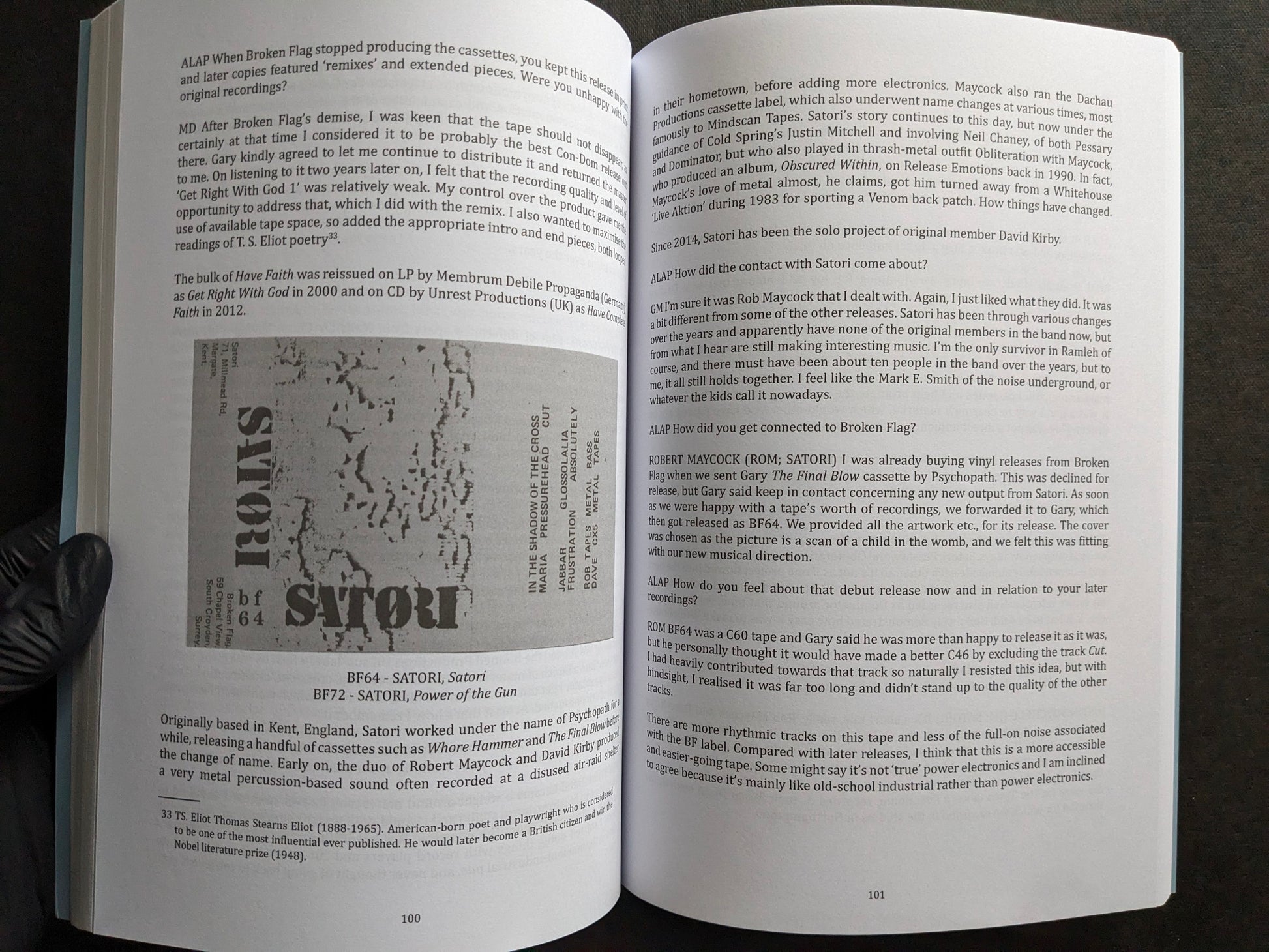 Interior spread with Satori release notes and interview text.